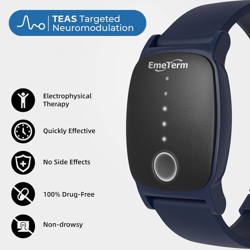 EmeTerm Explore FDA-Cleared Anti-Nausea Wristband IP67 Waterproof Morning Motion Sickness Relief Band Rechargeable Classic Strap Design Drug Free Non-drowsy Without Side Effects Navy Blue - Image 4